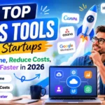 SaaS tools for startups displayed as a simple software stack diagram