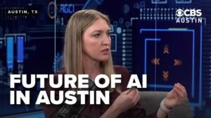 AI Startups in Austin discussion on CBS Austin news segment — woman being interviewed about the future of AI in Austin, Texas
