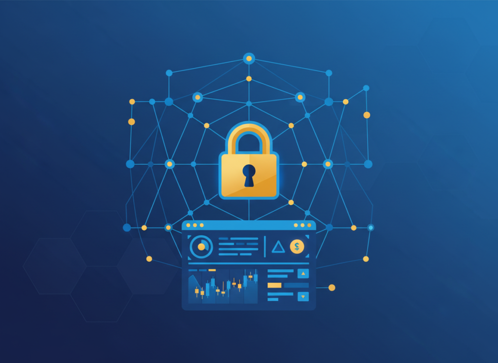 Blockchain security illustration showing a padlock over a crypto exchange dashboard after the Binance hack