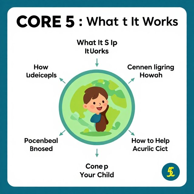 : Core5 reading program overview showing six skill areas for students from Pre-K to 5th grade