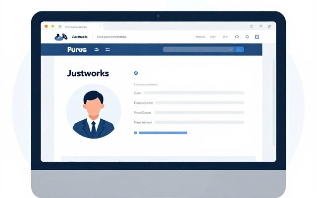 Small business owner reviewing payroll and HR tasks on a laptop with Justworks