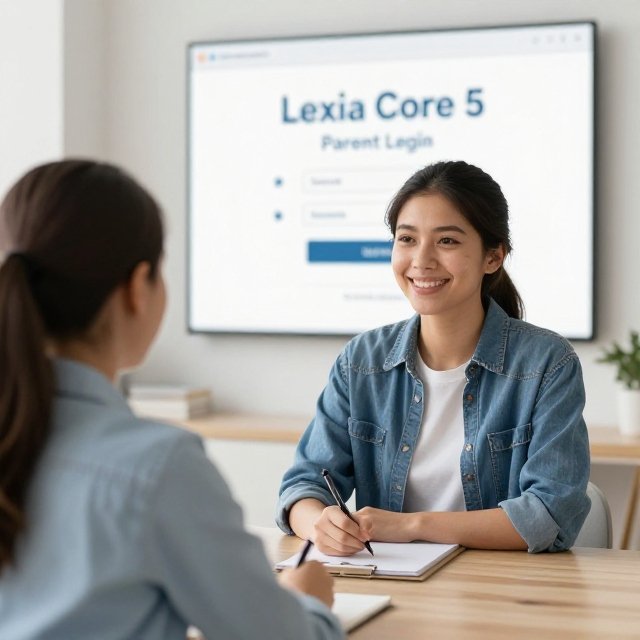 Lexia Core 5 parent login screen on a laptop with username and password fields
