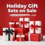 Holiday gift sets on sale displayed in a festive store aisle