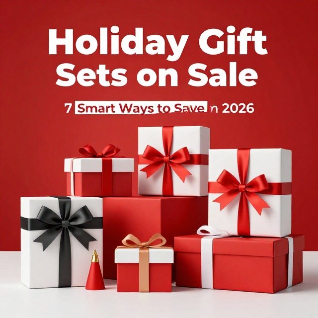 Holiday gift sets on sale displayed in a festive store aisle