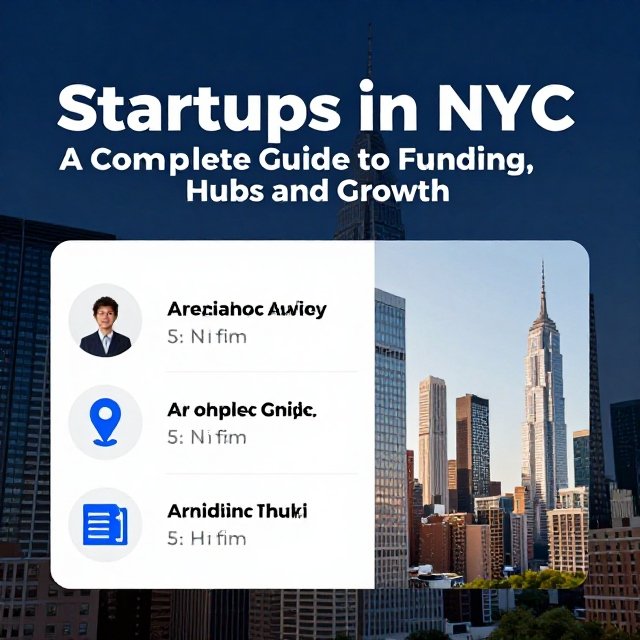 Startups in NYC: founders working together in a modern office with the Manhattan skyline behind them