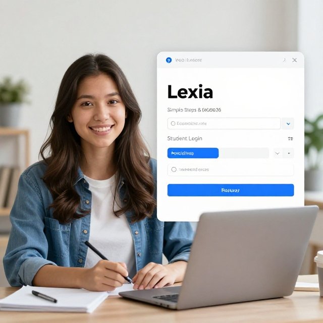 Lexia student login steps on a computer: open the browser, choose school, enter username and password