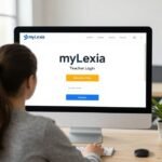 Teacher using laptop to complete Lexia Core 5 teacher login